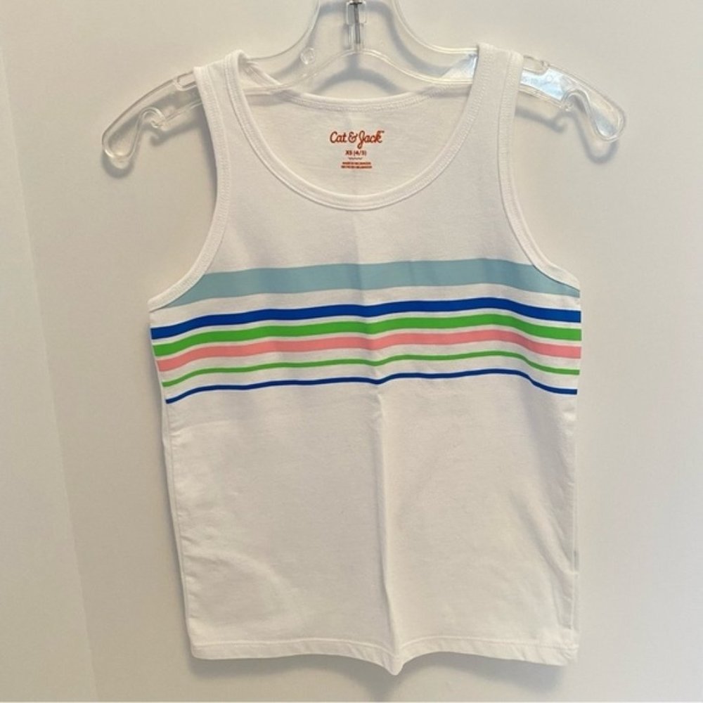 Cat & Jack Boys White Tank Top With Stripes Size XS (4/5)
